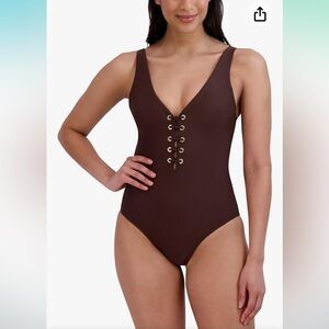 NWT BCBGMAXAZRIA One Piece Swimsuit Lace Up Grommet Tummy Control Quick Dry